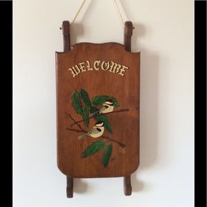 Wood Sled Hand Painted Birds On Pine Branches